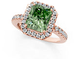 Rose gold Fancy Green Radiant  Halo Diamond Engagement Ring with Pavé Band and Four-Prong Setting_70