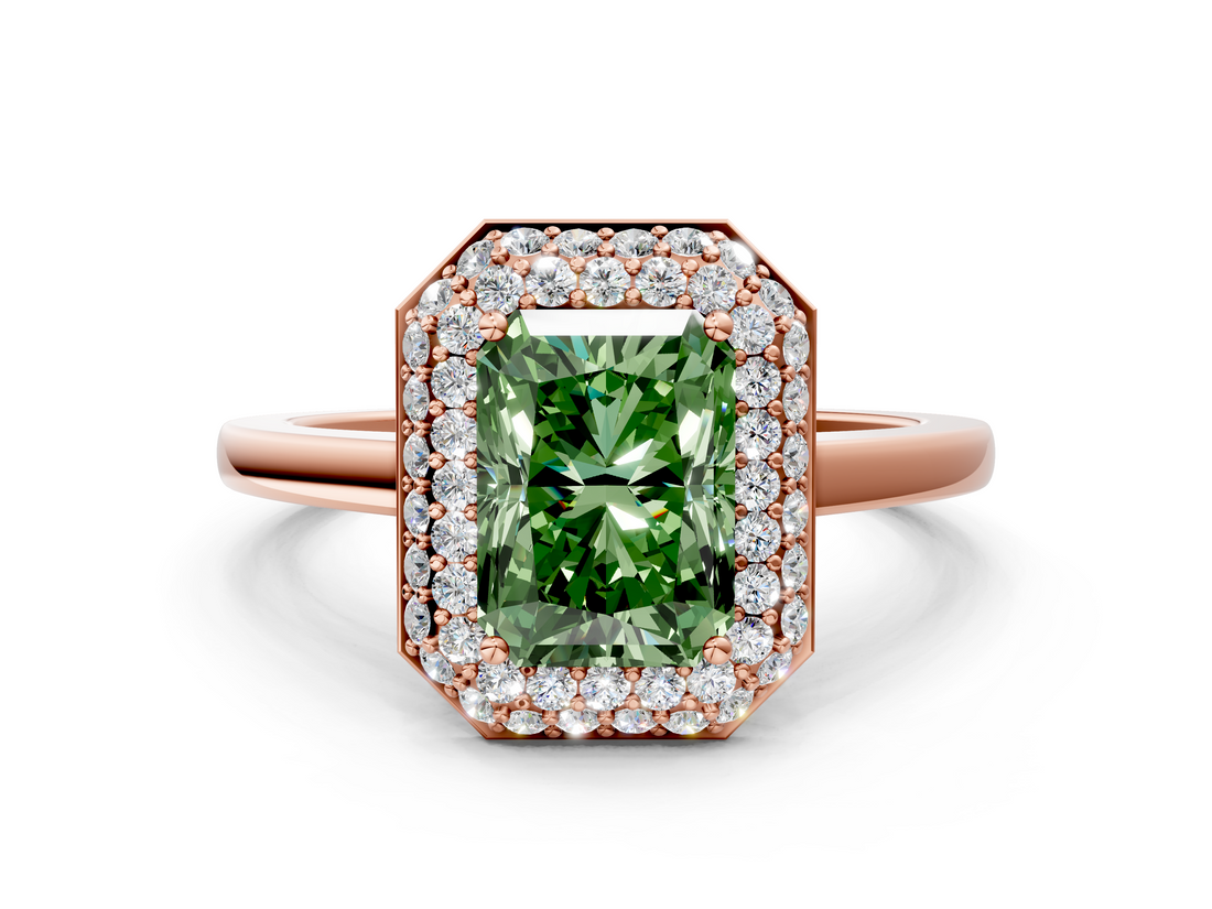 Rose gold Fancy Green Radiant  Halo Diamond Engagement Ring with Solitaire Band and Four-Prong Setting_20