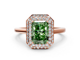 Rose gold Fancy Green Radiant  Halo Diamond Engagement Ring with Solitaire Band and Four-Prong Setting_20