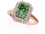 Rose gold Fancy Green Radiant  Halo Diamond Engagement Ring with Solitaire Band and Four-Prong Setting_21