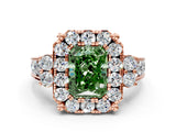 Rose gold Fancy Green Radiant  Halo Diamond Engagement Ring with Split Shank and Four-Prong Setting