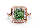 Rose gold Fancy Green Radiant  Halo Diamond Engagement Ring with Twisted Band and Four-Prong Setting 1