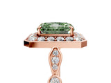 Rose gold Fancy Green Radiant  Halo Diamond Engagement Ring with Twisted Band and Four-Prong Setting