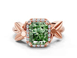 Rose gold Fancy Green Radiant  Halo Diamond Floral Band with Four-Prong Setting_55