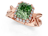 Rose gold Fancy Green Radiant  Halo Diamond Floral Band with Four-Prong Setting_56