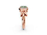 Rose gold Fancy Green Radiant  Halo Diamond Floral Band with Four-Prong Setting_57