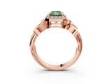 Rose gold Fancy Green Radiant  Halo Diamond Floral Band with Four-Prong Setting_58