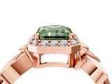 Rose gold Fancy Green Radiant  Halo Diamond Floral Band with Four-Prong Setting_59