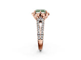 Rose gold Fancy Green Radiant  Halo Diamond Floral Split Shank Engagement Ring 2