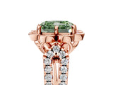 Rose gold Fancy Green Radiant  Halo Diamond Floral Split Shank Engagement Ring 5