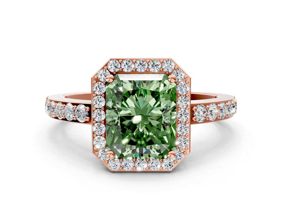 Rose gold Fancy Green Radiant  Halo Diamond Pavé Band Ring with Prong Setting_20