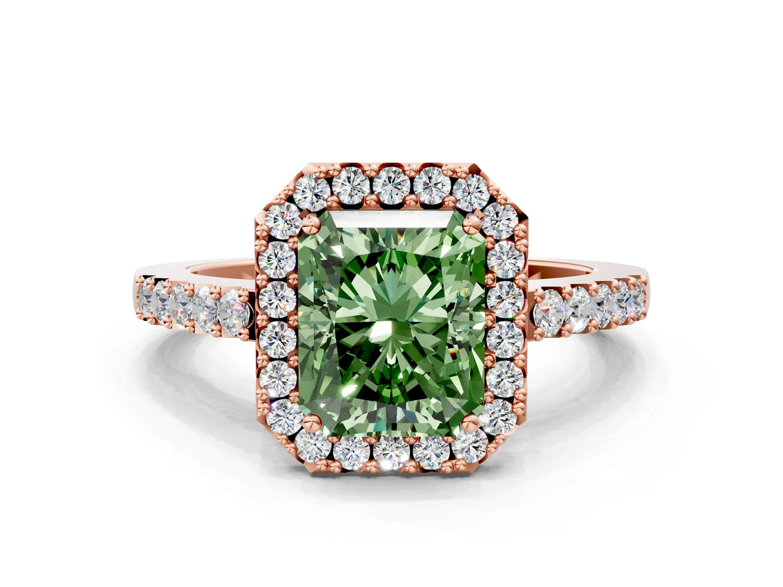 Rose gold Fancy Green Radiant  Halo Diamond Pavé Solitaire Ring_57