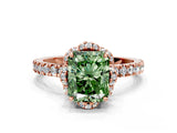 Rose gold Fancy Green Radiant  Halo Diamond Pave Band Ring with Four-Prong Setting_15