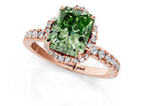 Rose gold Fancy Green Radiant  Halo Diamond Pave Band Ring with Four-Prong Setting_16