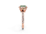 Rose gold Fancy Green Radiant  Halo Diamond Pave Band Ring with Four-Prong Setting_17