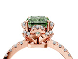 Rose gold Fancy Green Radiant  Halo Diamond Pave Band Ring with Four-Prong Setting_19