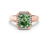 Rose gold Fancy Green Radiant  Halo Diamond Ring with Cathedral Band and Four-Prong Setting_49