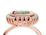 Rose gold Fancy Green Radiant  Halo Diamond Ring with Milgrain Edge and Round Prong Setting_30