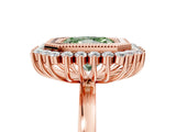 Rose gold Fancy Green Radiant  Halo Diamond Ring with Milgrain Edge and Round Prong Setting_31