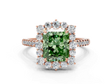 Rose gold Fancy Green Radiant  Halo Diamond Ring with Pavé Band and Prong Setting_37
