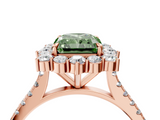 Rose gold Fancy Green Radiant  Halo Diamond Ring with Pavé Band and Prong Setting_41