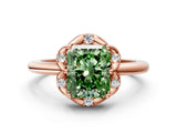 Rose gold Fancy Green Radiant  Halo Diamond Ring with Round Cluster Setting, Solitaire Band, and Four-Prong Setting_49