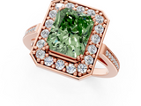Rose gold Fancy Green Radiant  Halo Diamond Ring with Split Shank and Four-Prong Setting_72