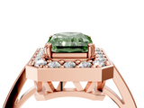 Rose gold Fancy Green Radiant  Halo Diamond Ring with Split Shank and Four-Prong Setting_75