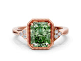 Rose gold Fancy Green Radiant  Halo Diamond Ring with Tapered Band and Four-Prong Setting_3