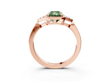 Rose gold Fancy Green Radiant  Halo Diamond Ring with Tapered Band and Four-Prong Setting_6