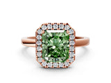 Rose gold Fancy Green Radiant  Halo Diamond Solitaire with Pavé Band and Four-Prong Setting_116