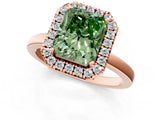 Rose gold Fancy Green Radiant  Halo Diamond Solitaire with Pavé Band and Four-Prong Setting_117
