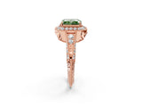 Rose gold Fancy Green Radiant  Halo Diamond Split Shank Ring with Milgrain Detail_50