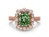 Rose gold Fancy Green Radiant  Halo Milgrain Pave Diamond Ring with Four-Prong Setting 1