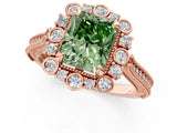 Rose gold Fancy Green Radiant  Halo Milgrain Pave Diamond Ring with Four-Prong Setting 2