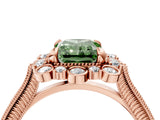 Rose gold Fancy Green Radiant  Halo Milgrain Pave Diamond Ring with Four-Prong Setting 5