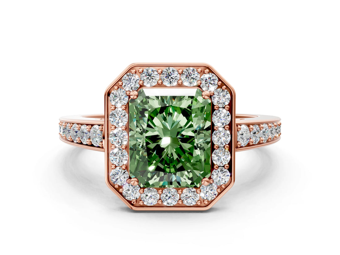 Rose gold Fancy Green Radiant  Halo Pavé Diamond Engagement Ring with Bezel Setting_37