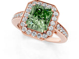 Rose gold Fancy Green Radiant  Halo Pavé Diamond Engagement Ring with Bezel Setting_38