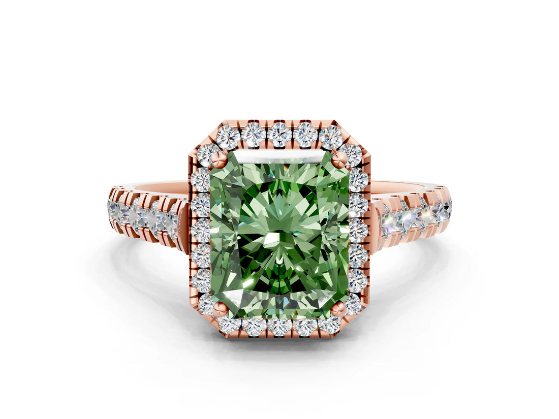 Rose gold Fancy Green Radiant  Halo Pavé Diamond Engagement Ring with Four-Prong Setting_27