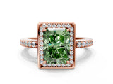 Rose gold Fancy Green Radiant  Halo Pave Band Solitaire Ring with Prong Setting_66