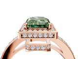 Rose gold Fancy Green Radiant  Halo Pave Band Solitaire Ring with Prong Setting_70