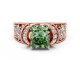 Rose gold Fancy Green Radiant  Halo Pave Diamond Engagement Ring with Milgrain Detailing_49