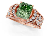 Rose gold Fancy Green Radiant  Halo Pave Diamond Engagement Ring with Milgrain Detailing_50