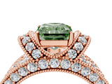 Rose gold Fancy Green Radiant  Halo Pave Diamond Engagement Ring with Milgrain Detailing_53