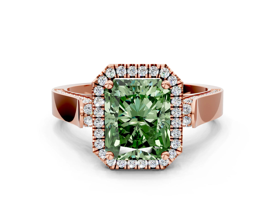 Rose gold Fancy Green Radiant  Halo Pave Split Shank Prong Setting Ring_26