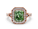 Rose gold Fancy Green Radiant  Halo Round Diamond Milgrain Pave Engagement Ring_3