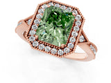 Rose gold Fancy Green Radiant  Halo Round Diamond Milgrain Pave Engagement Ring_4