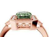 Rose gold Fancy Green Radiant  Halo Round Diamond Milgrain Pave Engagement Ring_7