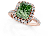 Rose gold Fancy Green Radiant  Halo Round Diamond Pavé Band Four-Prong Ring_4