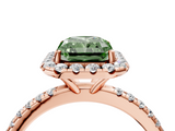 Rose gold Fancy Green Radiant  Halo Round Diamond Pavé Band Four-Prong Ring_7